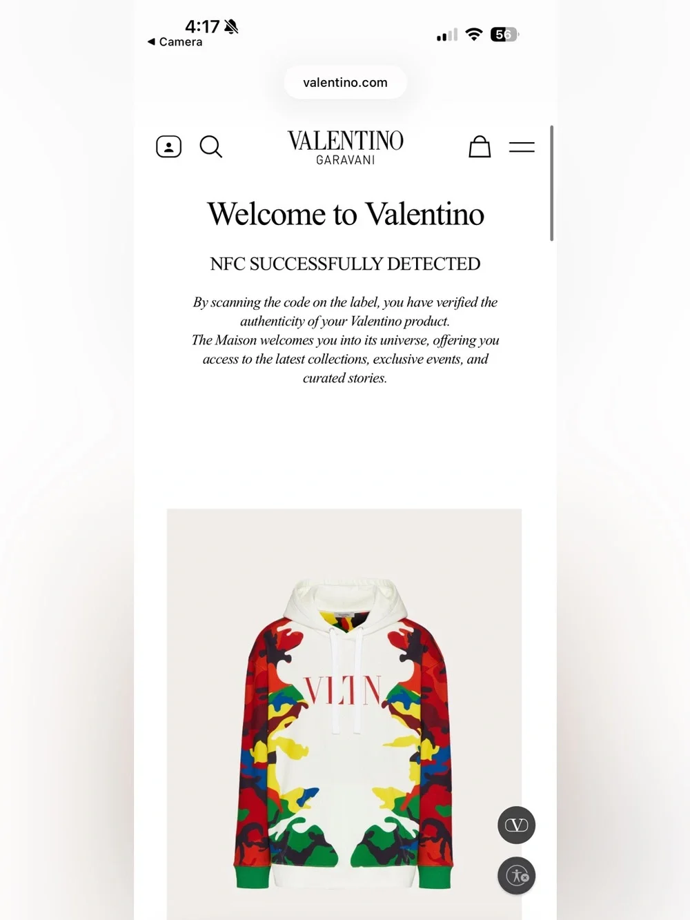 Valentino White Hooded Sweater with Red Logo and Multi-Color Camouflage